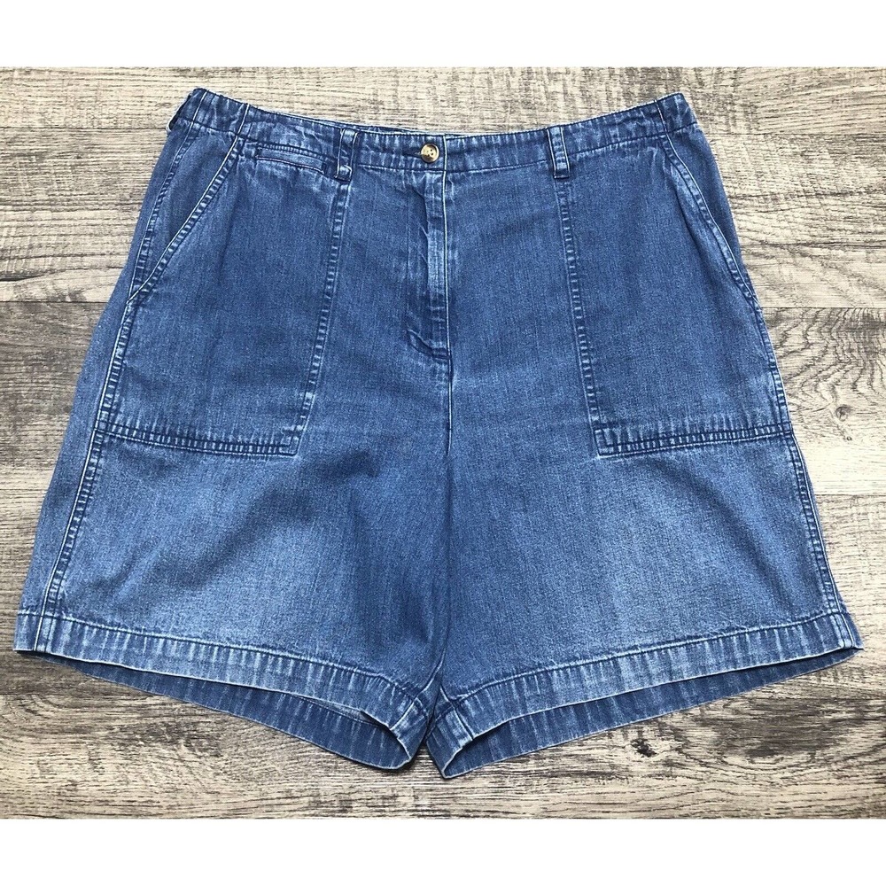 Talbots High Waist Vintage Sz 14 Shorts Denim Blue Mom Jeans Bermuda Cargo F3